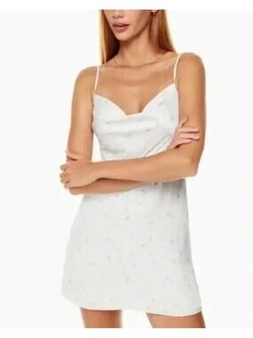 Sunday Best Aritzia Blue Floral Spencer Satin Cowl Neck Mini Dress Size 2XS